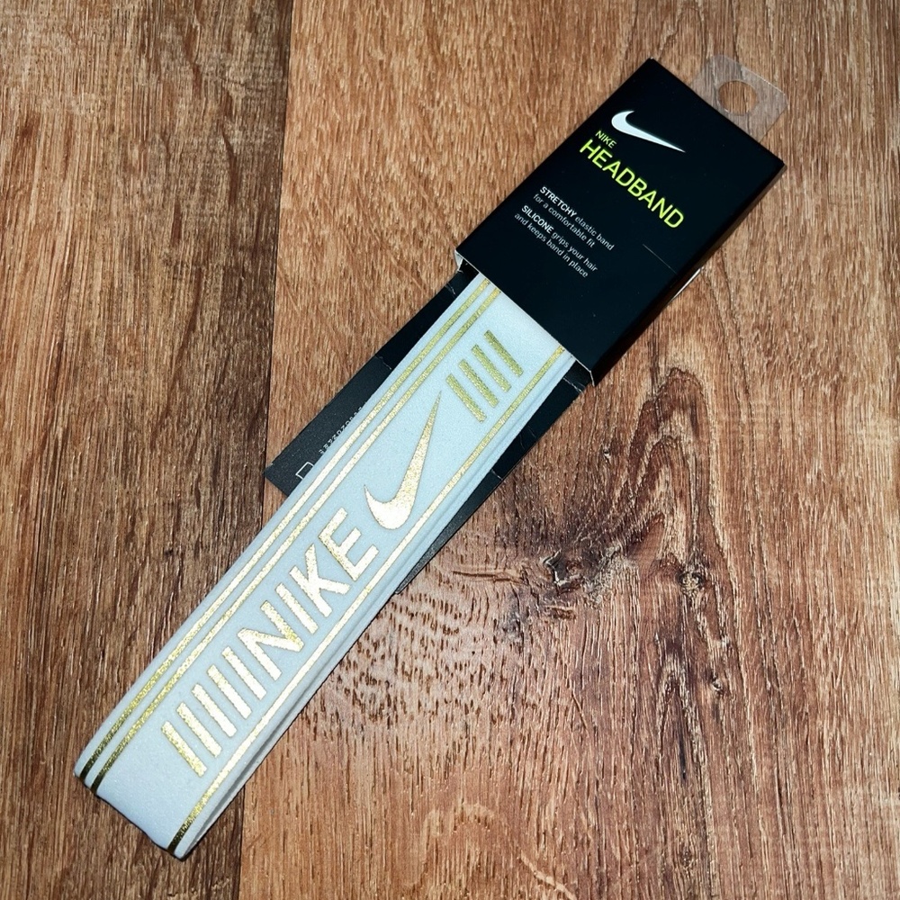 NWT Nike Pro Metallic Headband White-Gold